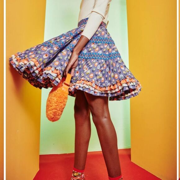 CeliaB Manatier Ruffled Tiered Embroidered Full Mini Skirt Large Multi Color - Picture 5 of 16